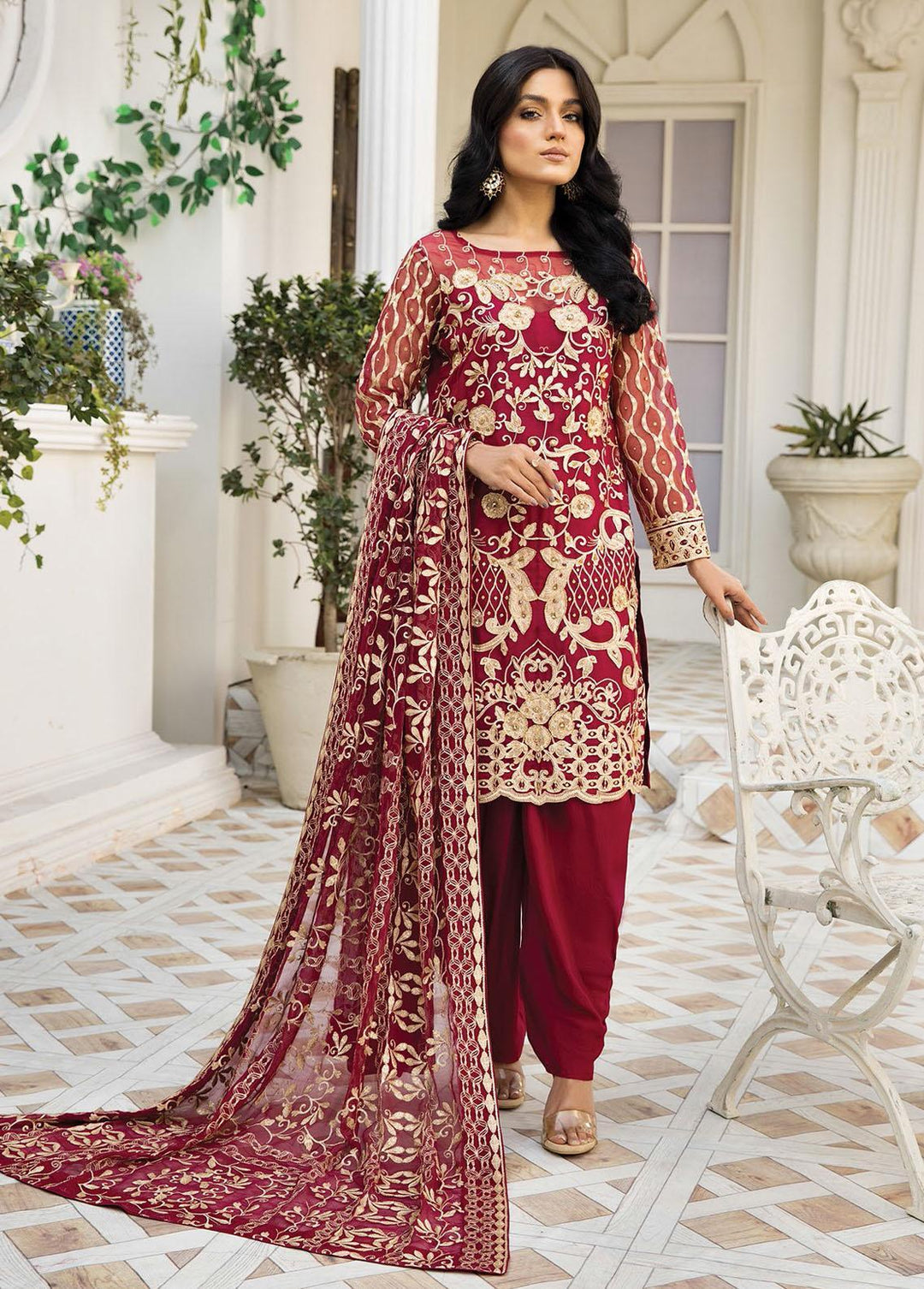 Nainsukh by House of Nawab Embroidered Organza Suits Unstitched 3 Piece HON22-N2 Ghafir 1B - Luxury Collection