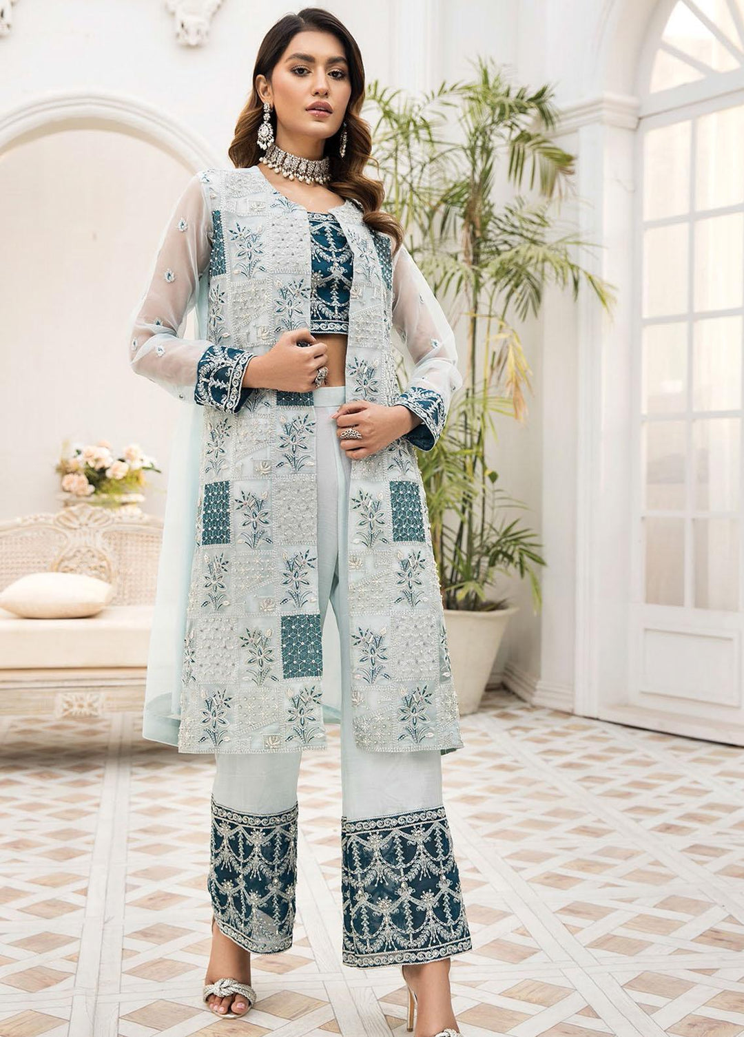 Nainsukh by House of Nawab Embroidered Organza Suits Unstitched 3 Piece HON22-N2 Tamudar 2B - Luxury Collection
