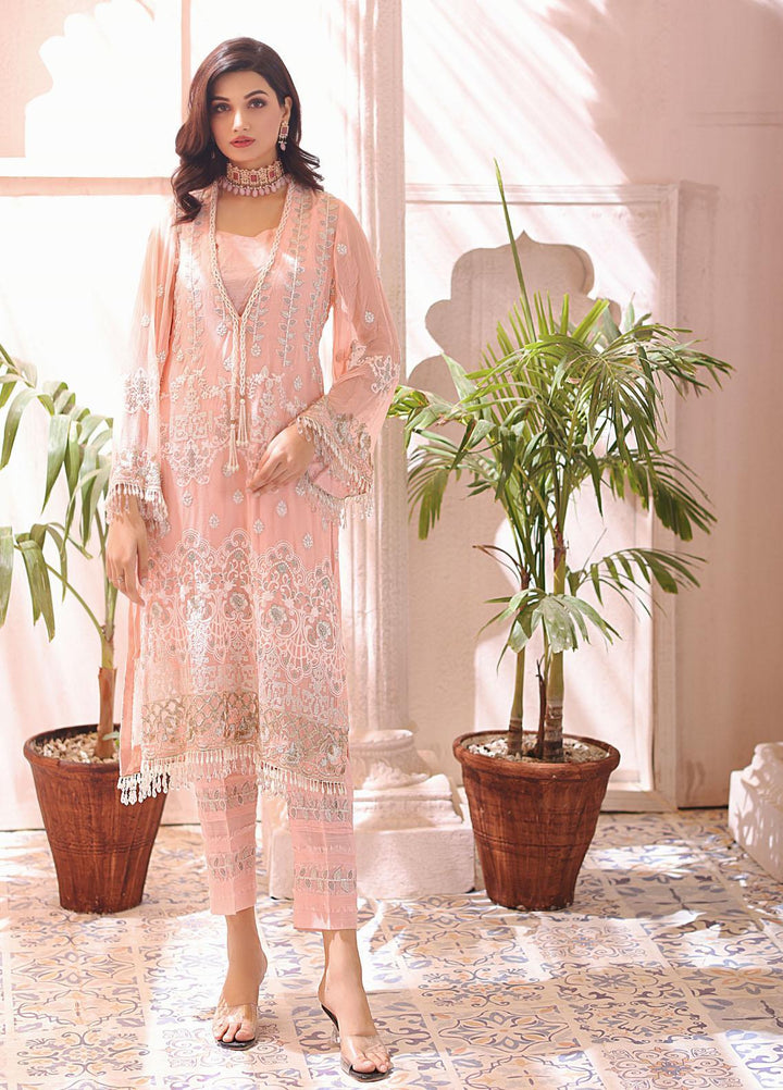 Naushad Imdad Embroidered Chiffon Suits Unstitched 3 Piece ND22LC NI-LC-001 PEARL PEACH - Luxury Collection