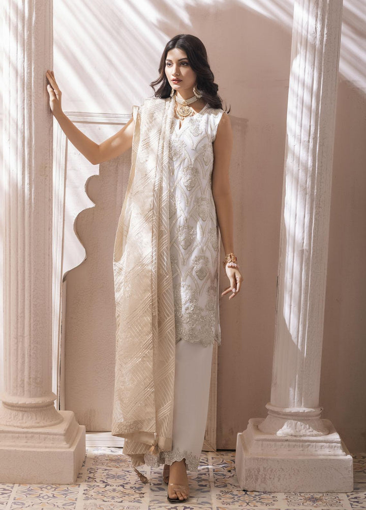 Naushad Imdad Embroidered Chiffon Suits Unstitched 3 Piece ND22LC NI-LC-003 IVORY BONE WHITE - Luxury Collection