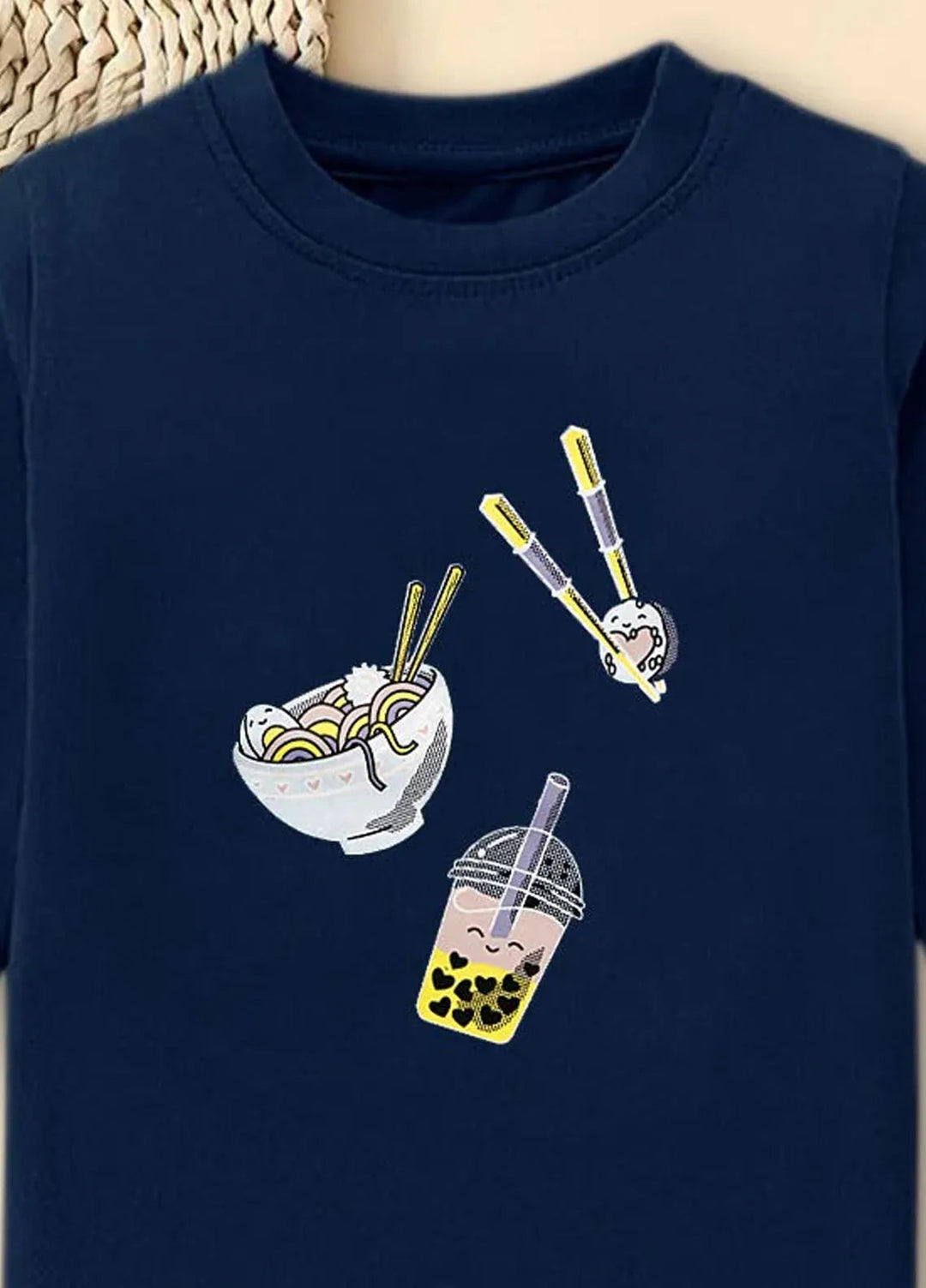 Baby Nest Navy Noodle Bowl Fun Printed Full Sleeves T shirt for Kids - BNDR-79