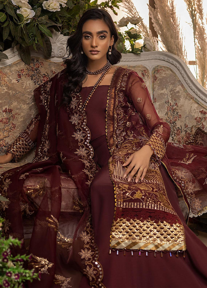 Nikhaar by Awwal Embroidered Organza Suits Unstitched 4 Piece AW22N D-04 Coral - Formal Collection