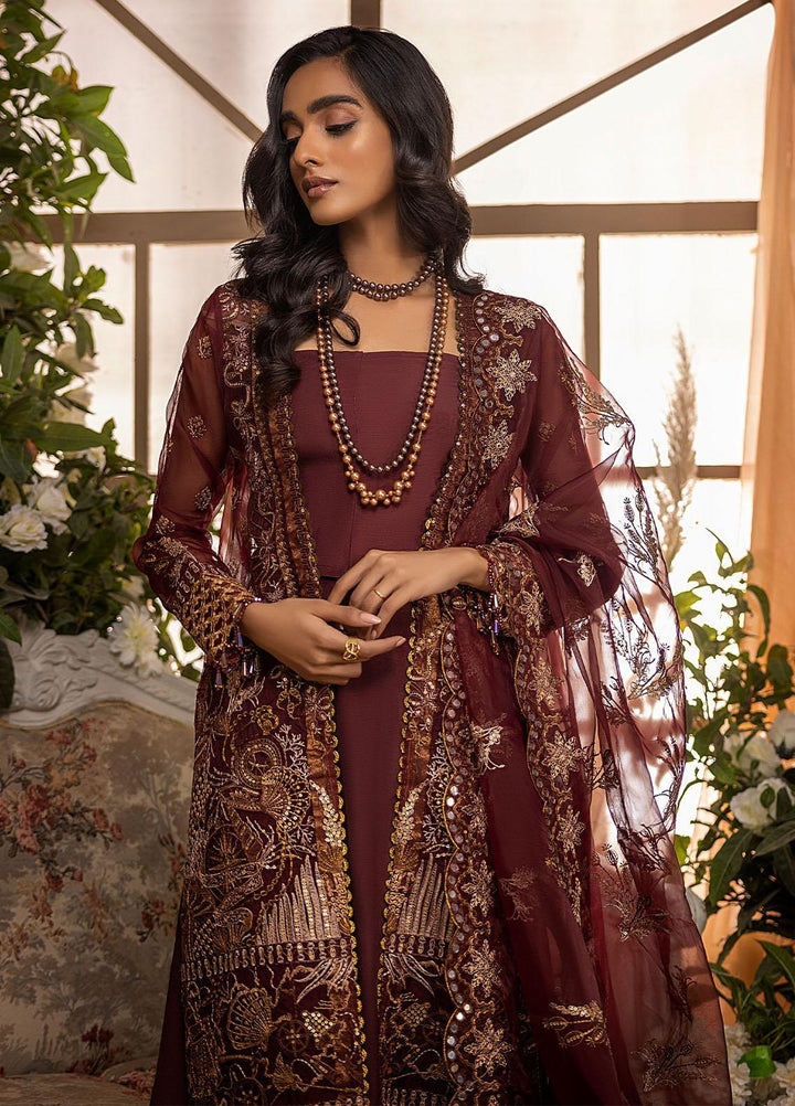 Nikhaar by Awwal Embroidered Organza Suits Unstitched 4 Piece AW22N D-04 Coral - Formal Collection