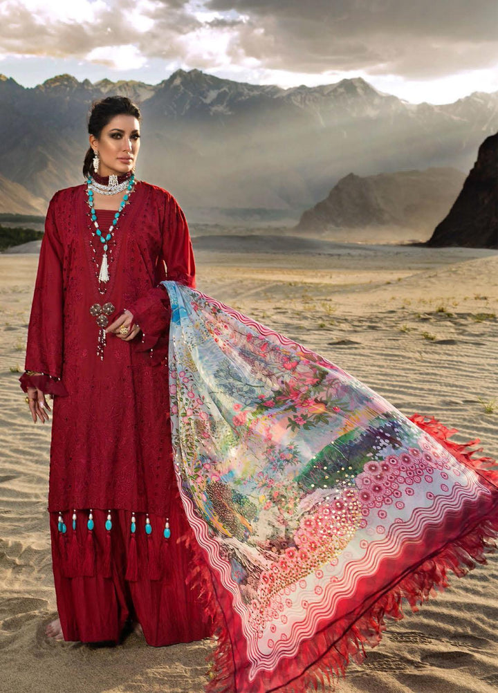 Nisa Hussain Embroidered Lawn Suits Unstitched 3 Piece NSH21L 01 HAUTE RED - Luxury Collection