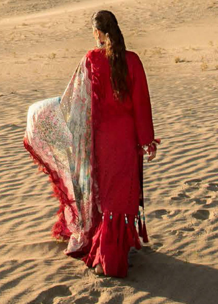 Nisa Hussain Embroidered Lawn Suits Unstitched 3 Piece NSH21L 01 HAUTE RED - Luxury Collection