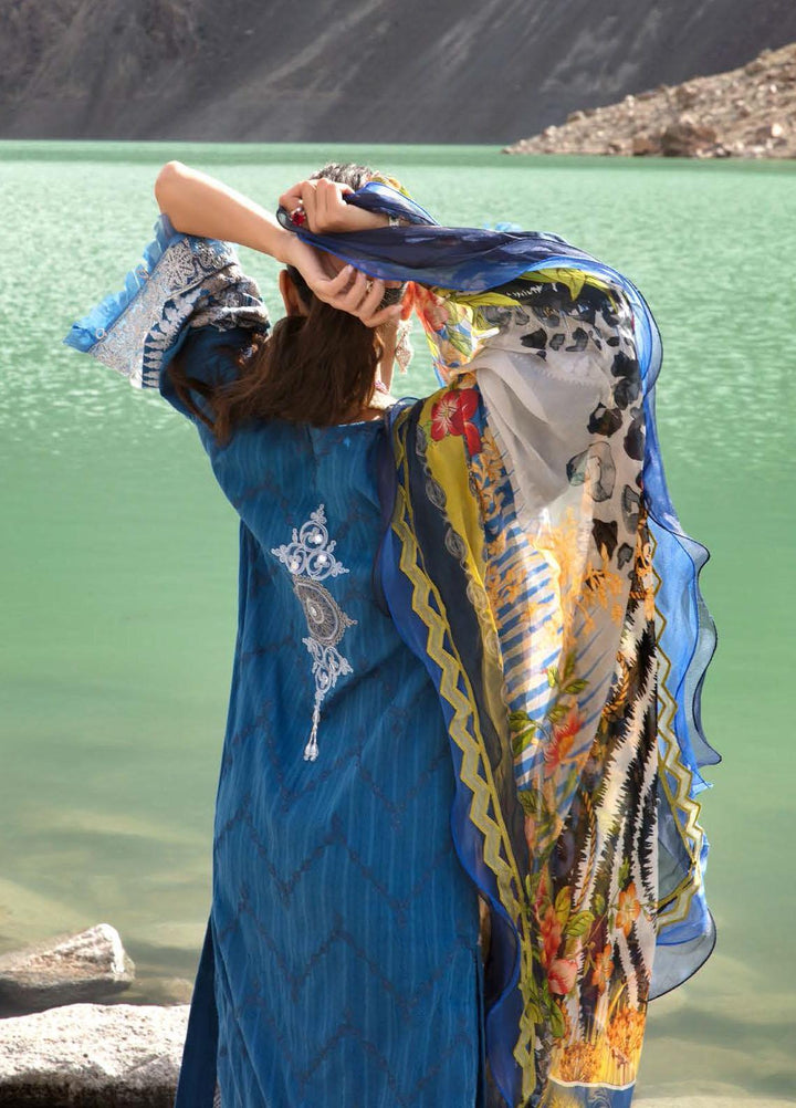 Nisa Hussain Embroidered Lawn Suits Unstitched 3 Piece NSH21L 03 BALEINE BLUE - Luxury Collection