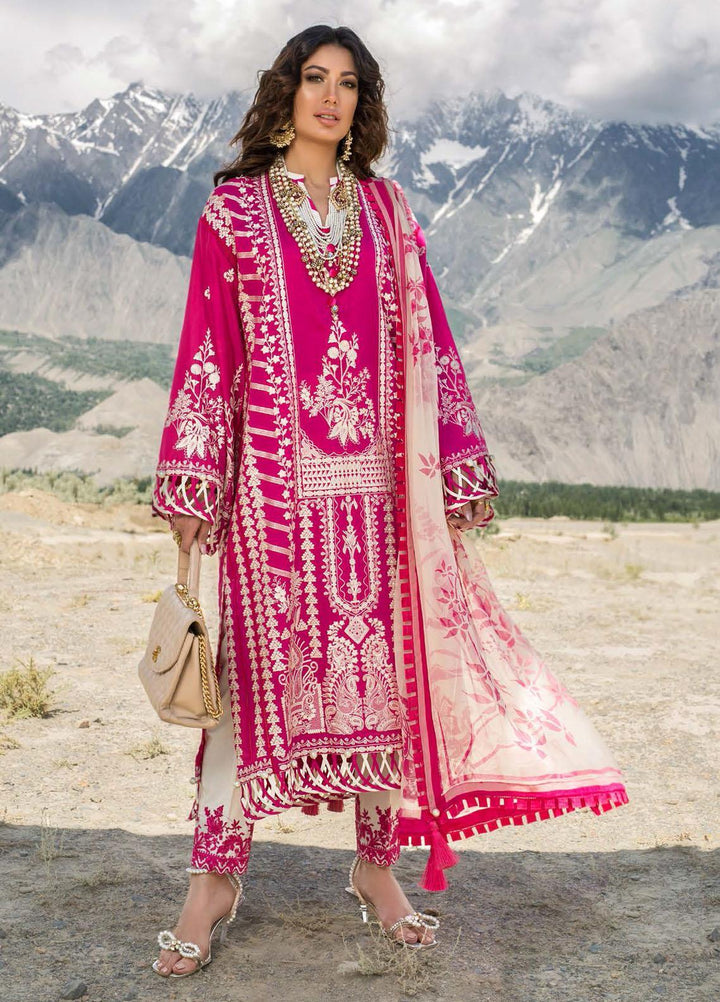 Nisa Hussain Embroidered Lawn Suits Unstitched 3 Piece NSH21L 04 RUBELLITE - Luxury Collection