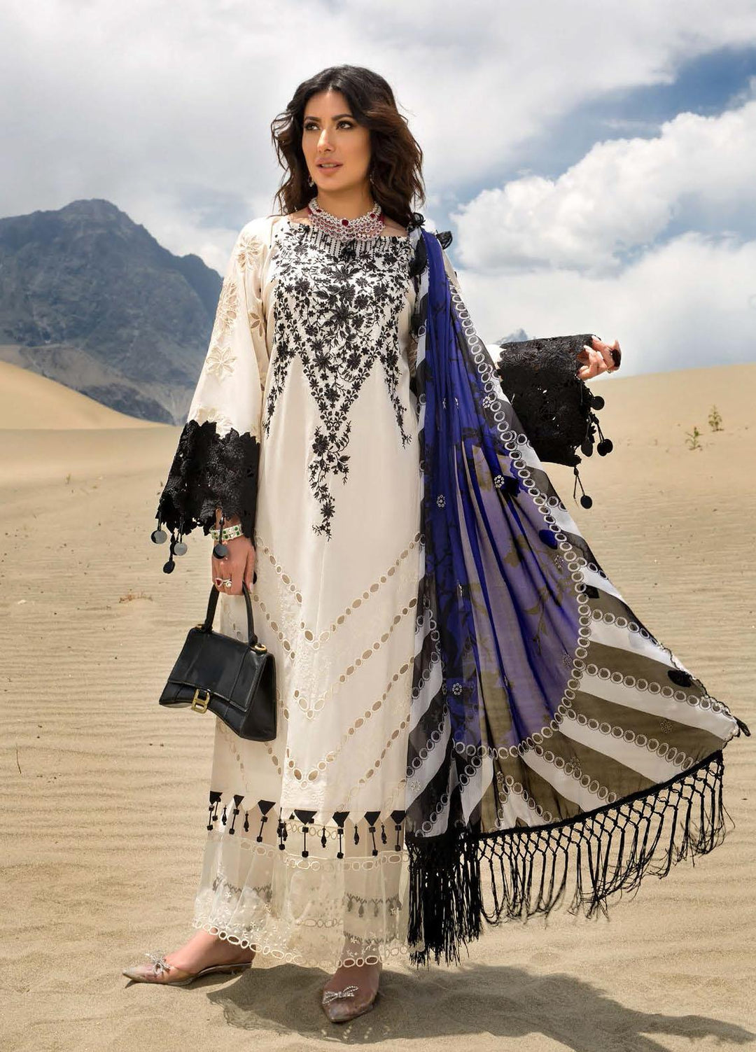 Nisa Hussain Embroidered Lawn Suits Unstitched 3 Piece NSH21L 05 ALMOND VIOLET - Luxury Collection