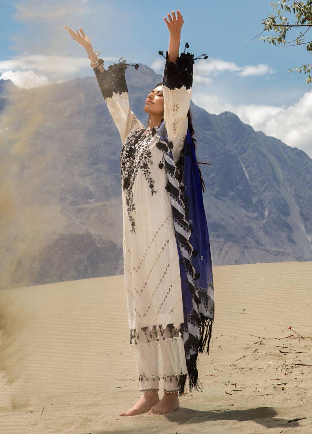 Nisa Hussain Embroidered Lawn Suits Unstitched 3 Piece NSH21L 05 ALMOND VIOLET - Luxury Collection