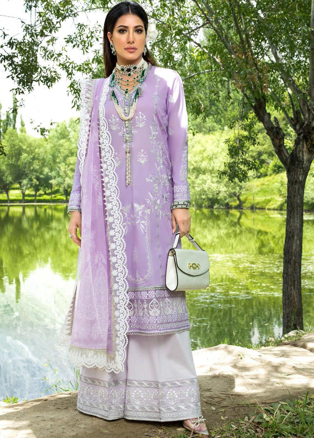 Nisa Hussain Embroidered Lawn Suits Unstitched 3 Piece NSH21L 07 LILAC BREEZE - Luxury Collection