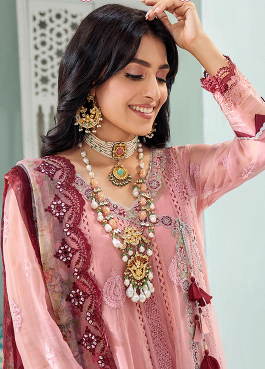 Noor By Saadia Asad Embroidered Chiffon Suits Unstitched 3 Piece NSA22C D2 - Luxury Collection