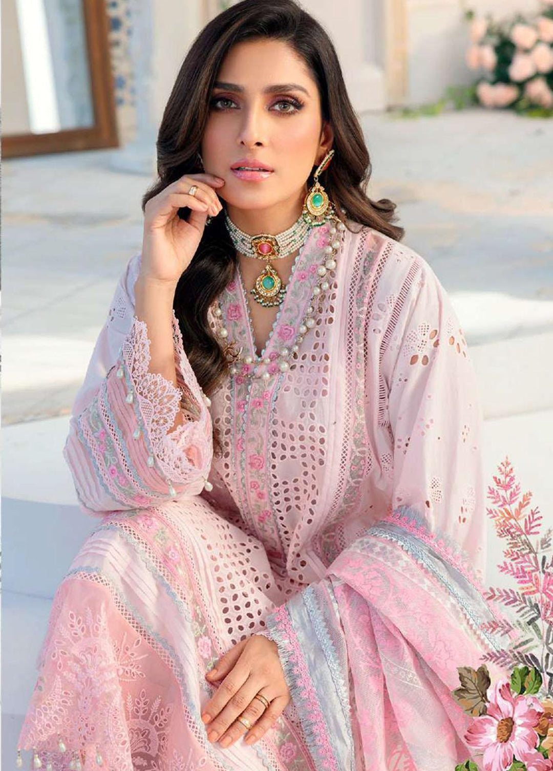 Noor By Saadia Asad Embroidered Lawn Suits Unstitched 3 Piece SA22CK D1-A - Luxury Collection