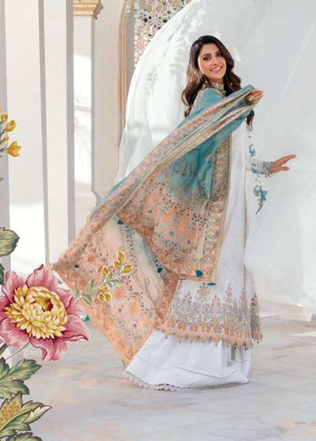 Noor By Saadia Asad Embroidered Lawn Suits Unstitched 3 Piece SA22CK D4-A - Luxury Collection