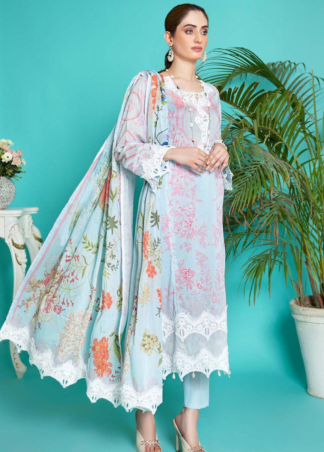 Sahar Printed Lawn Suits Unstitched 3 Piece SHR22NS  SL-SS-DP-003-B - Summer Collection