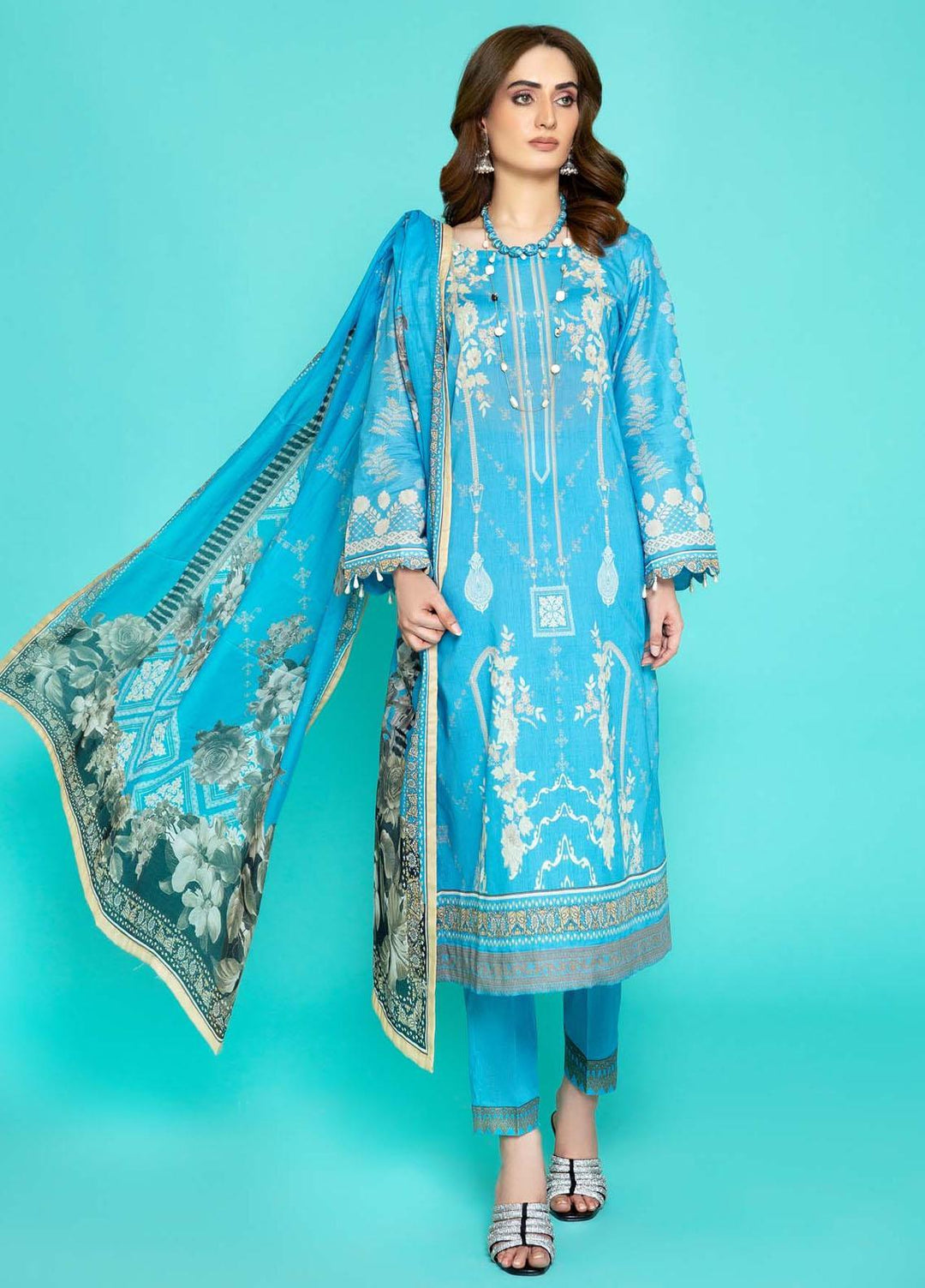 Sahar Printed Lawn Suits Unstitched 3 Piece SHR22NS SL-SS-DP-002-A - Summer Collection
