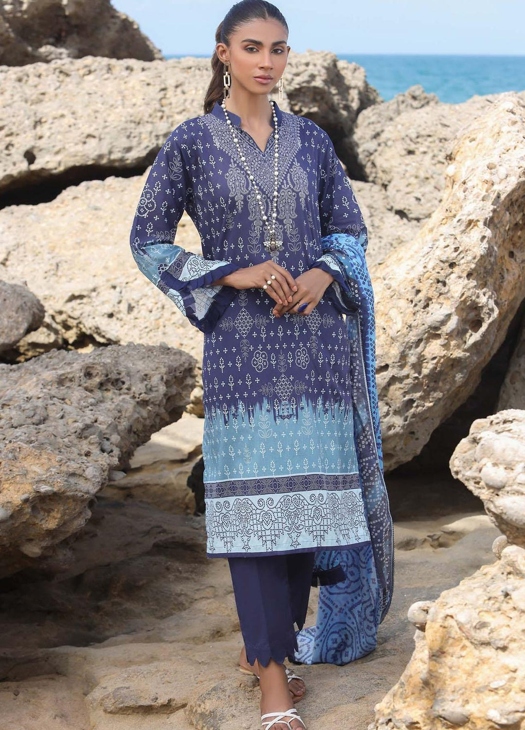 Sahar Printed Lawn Suits Unstitched 3 Piece SHR22NS SL-SS-DP-007-A - Summer Collection