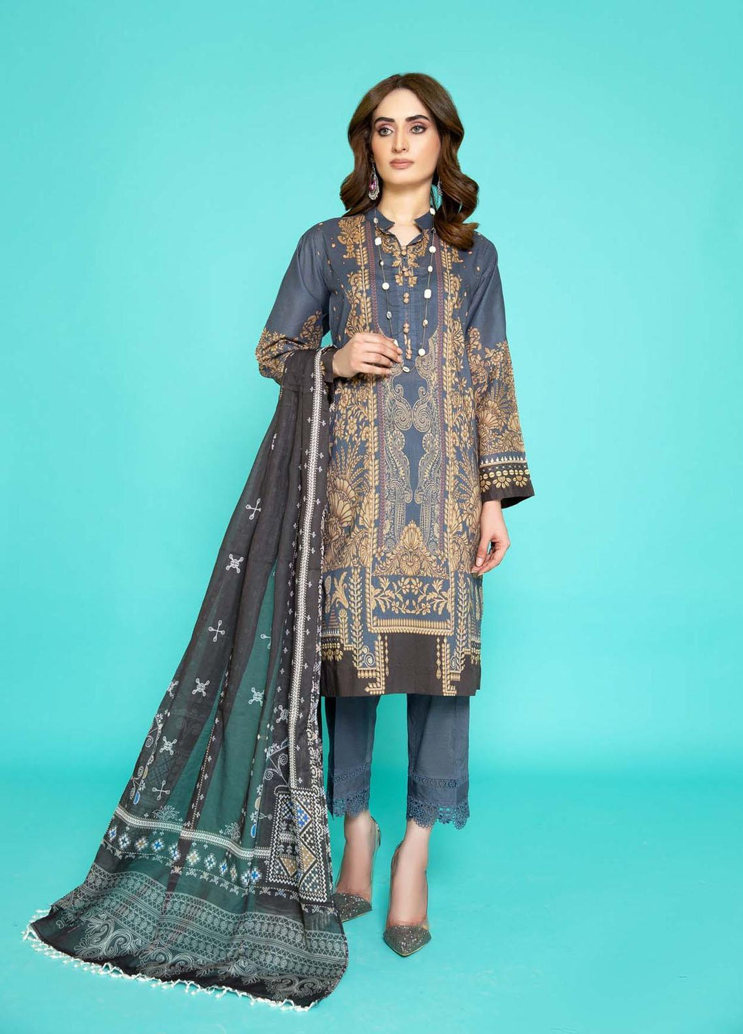 Sahar Printed Lawn Suits Unstitched 3 Piece SHR22NS SL-SS-DP-009-B - Summer Collection