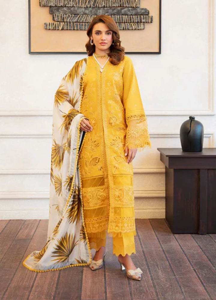 Noura by Shazme Embroidered Lawn Suits Unstitched 3 Piece SHZ25LL SH-03 Amber - Summer Collection