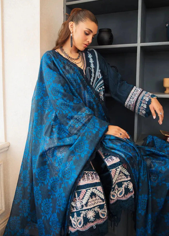 Noura by Shazme Embroidered Lawn Suits Unstitched 3 Piece SHZ25LL SH-04 Sapphire - Summer Collection