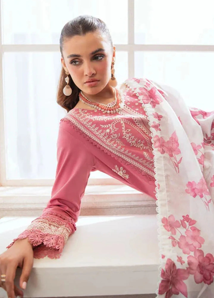 Noura by Shazme Embroidered Lawn Suits Unstitched 3 Piece SHZ25LL SH-05 Coral - Summer Collection