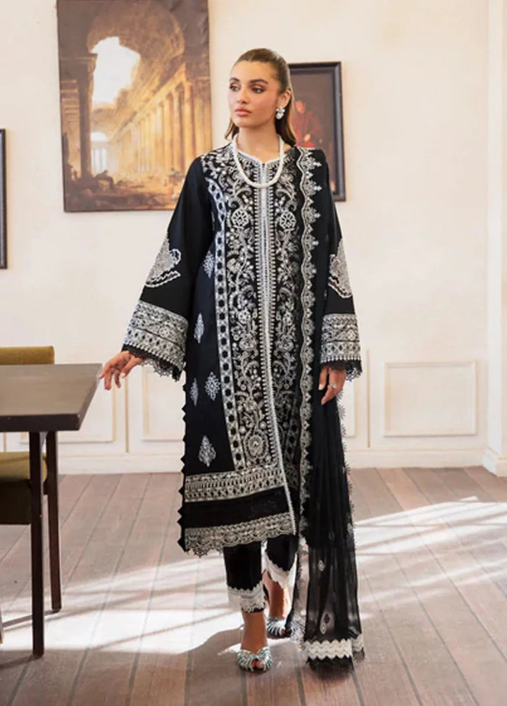 Noura by Shazme Embroidered Lawn Suits Unstitched 3 Piece SHZ25LL SH-06 Sable Black - Summer Collection