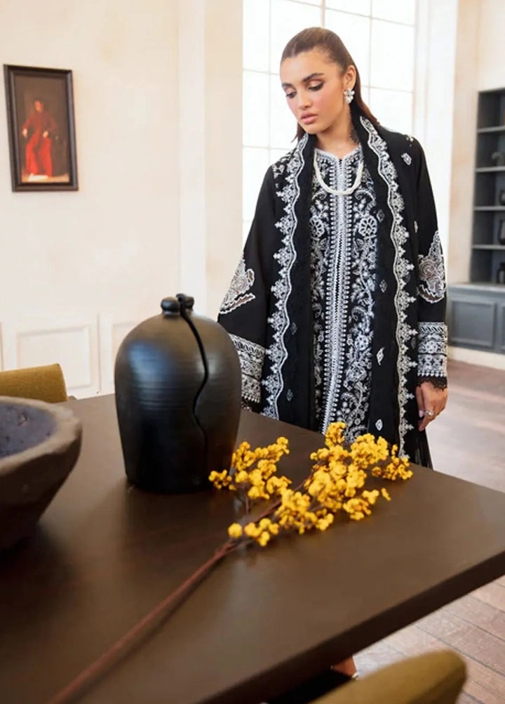 Noura by Shazme Embroidered Lawn Suits Unstitched 3 Piece SHZ25LL SH-06 Sable Black - Summer Collection