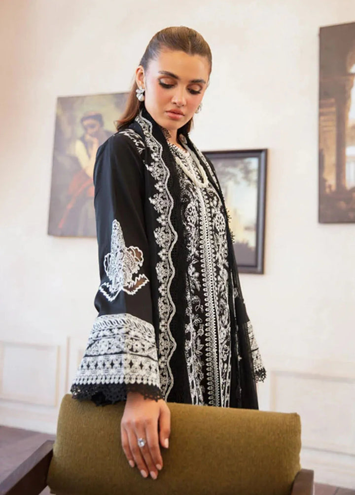 Noura by Shazme Embroidered Lawn Suits Unstitched 3 Piece SHZ25LL SH-06 Sable Black - Summer Collection