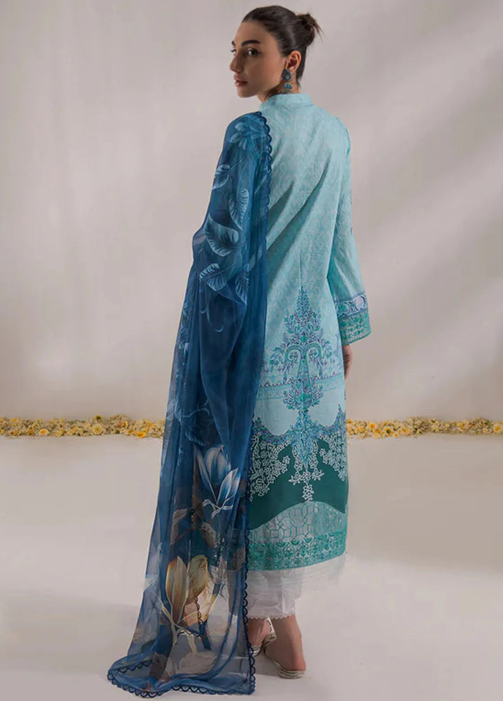 Nur By Shazme Printed Lawn Suit Unstitched 3 Piece SHZ24N SH-07 Aqua Breeze - Summer Collection