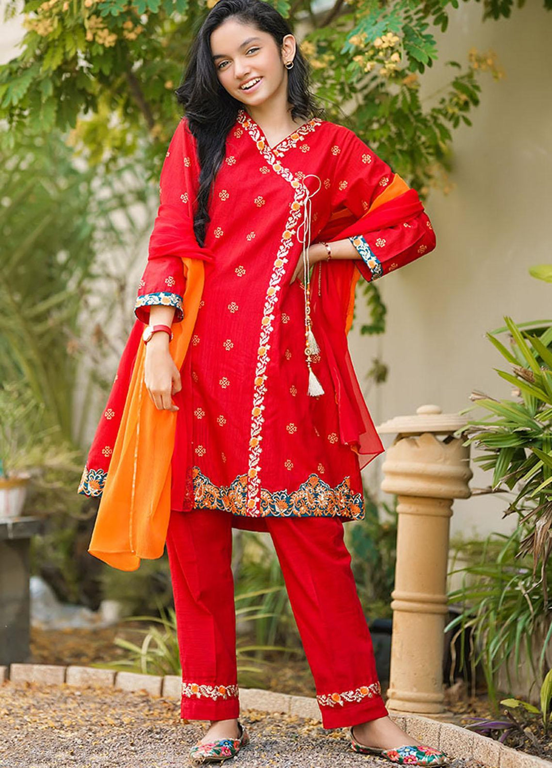 Ochre Khaddar Girls 3 Piece - OFW-389 Red
