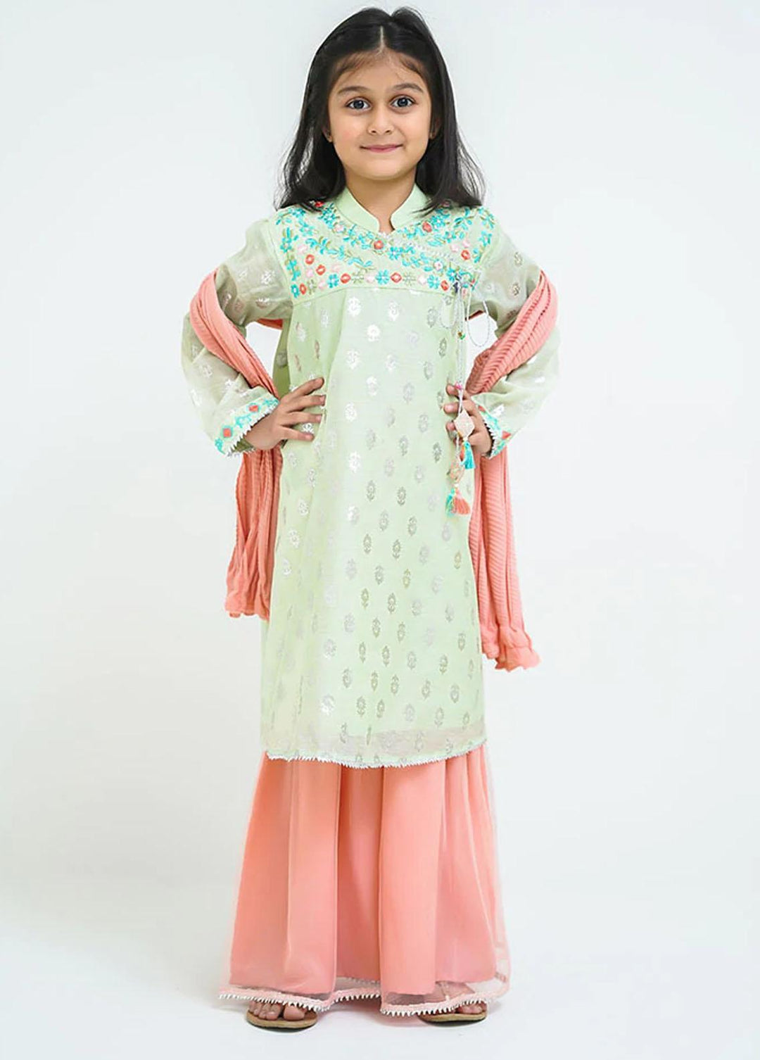 Ochre Cotton Embroidered 3 Piece for Girls - OFW 360