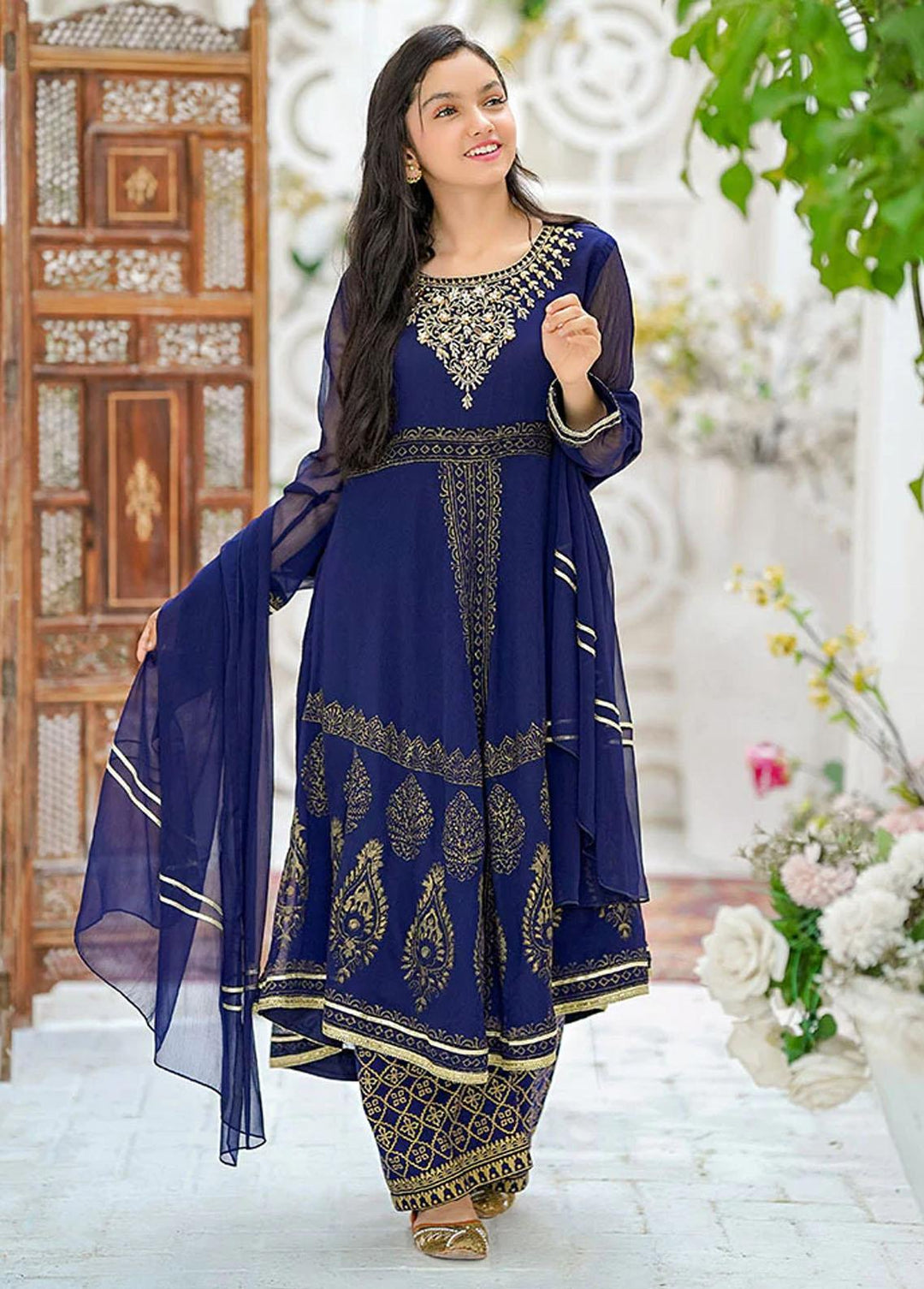 Ochre Chiffon Hand Work 3 Piece for Girls - OFW 516