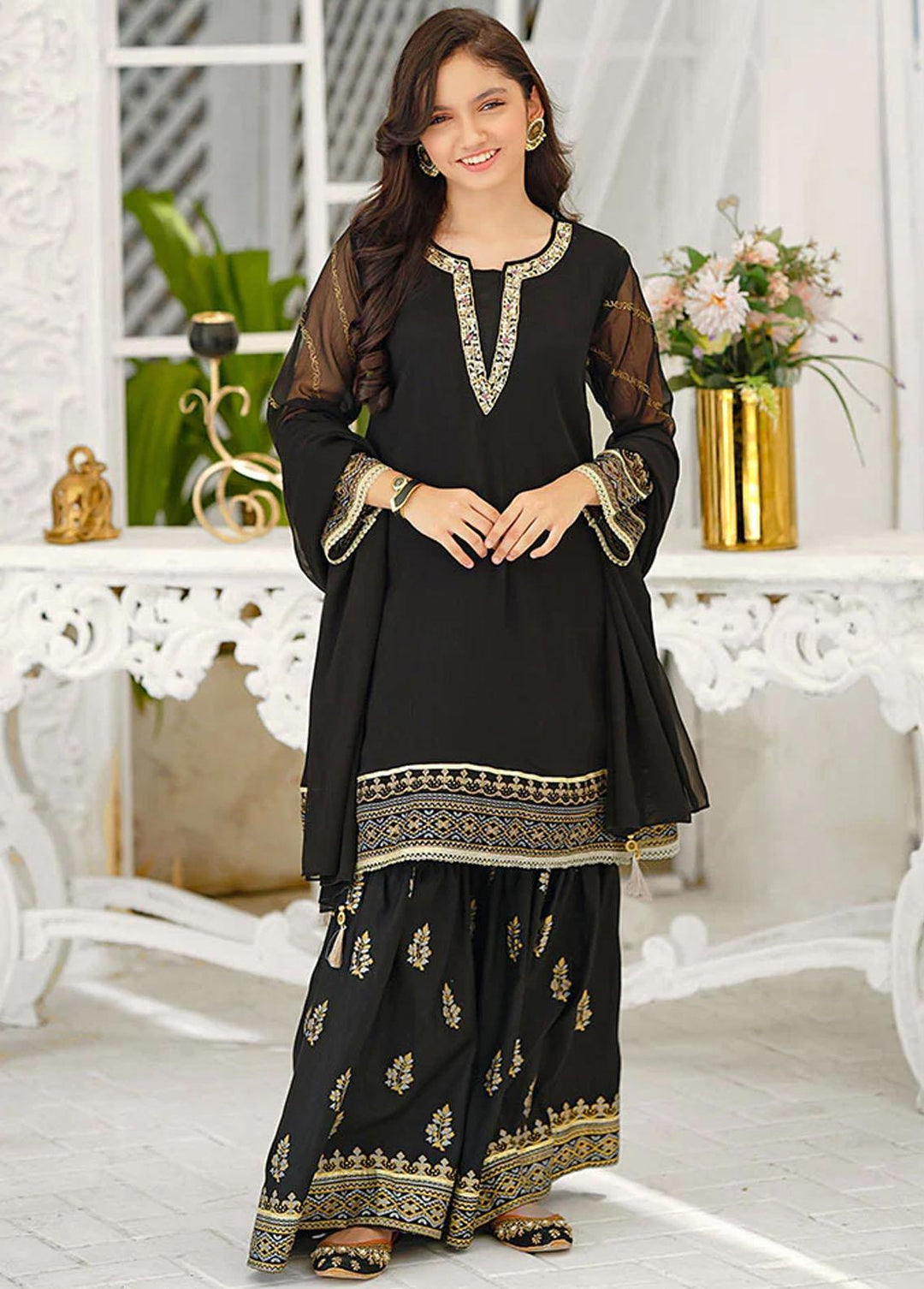 Ochre Chiffon Hand Work 3 Piece for Girls - OFW 526