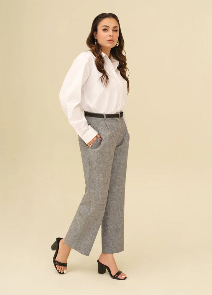 Old Money by Apricocia Pret Textured Chambray Pant Classic Straight Pants