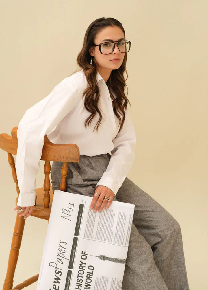 Old Money by Apricocia Pret Textured Chambray Pant Classic Straight Pants