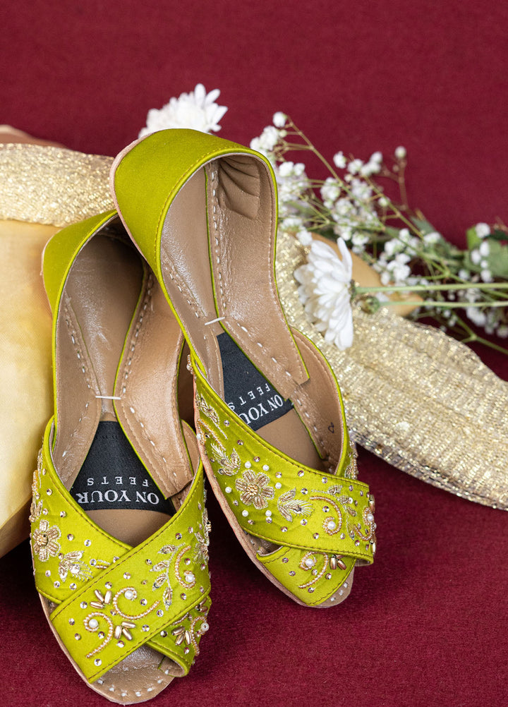 On Your Feets Embroidery Women Peshawari Khussa EPK1002 Lime Green