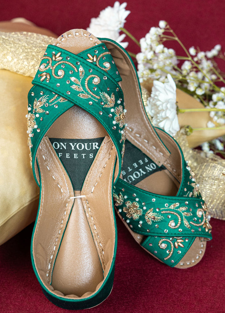 On Your Feets Embroidery Women Peshawari Khussa EPK1003 Elegant Green