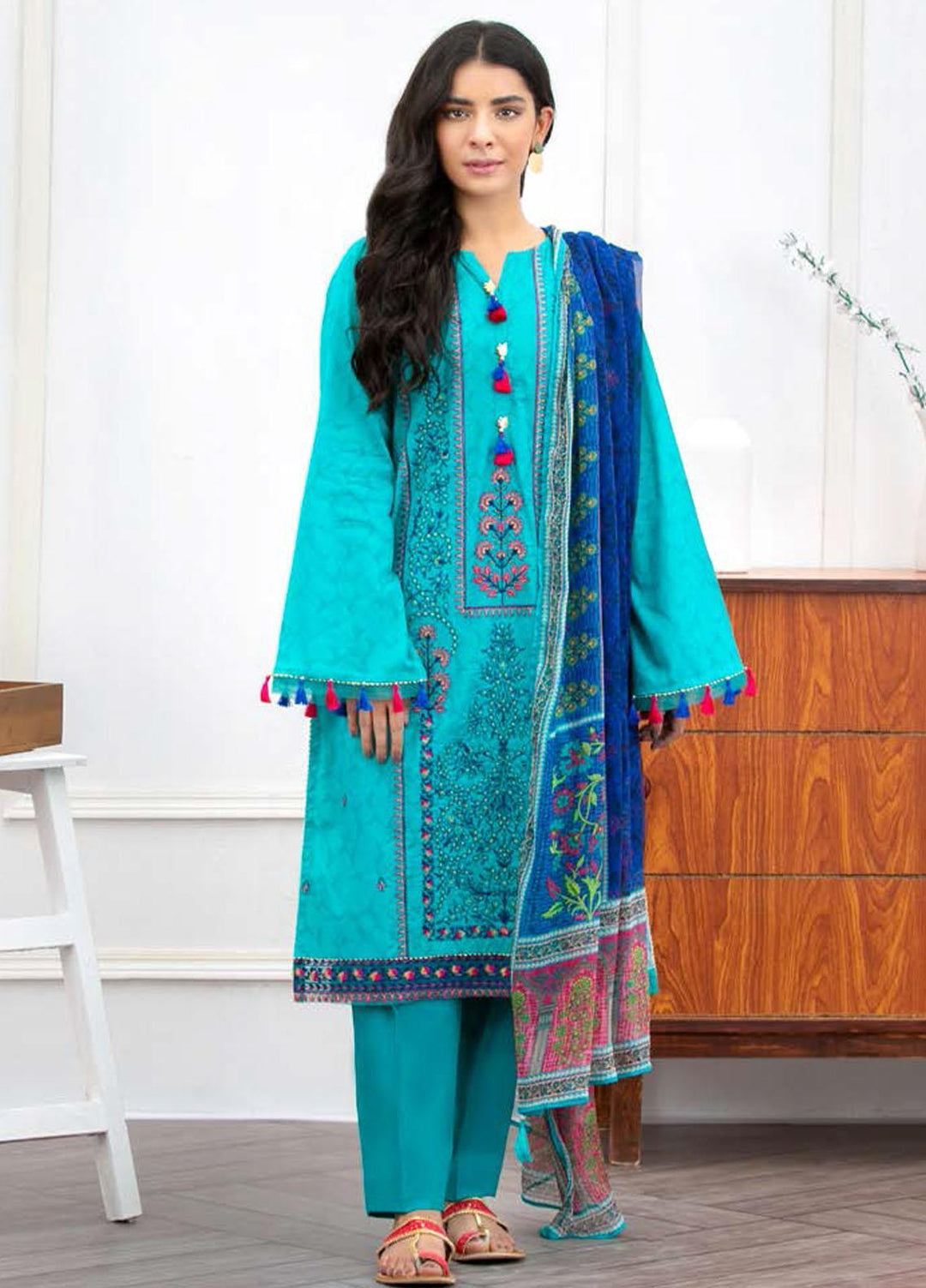 Ayeleen By Orient Textile Embroidered Jacquard Suits Unstitched 3 Piece OT21A 159 ( TEAL ) - Summer Collection