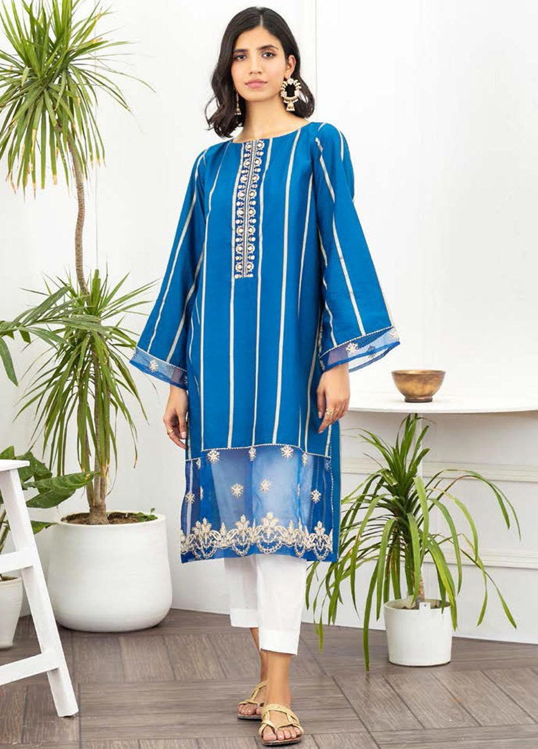 Ayeleen By Orient Textile Embroidered Missouri  Unstitched Kurties OT21A 184 ( BLUE ) - Summer Collection