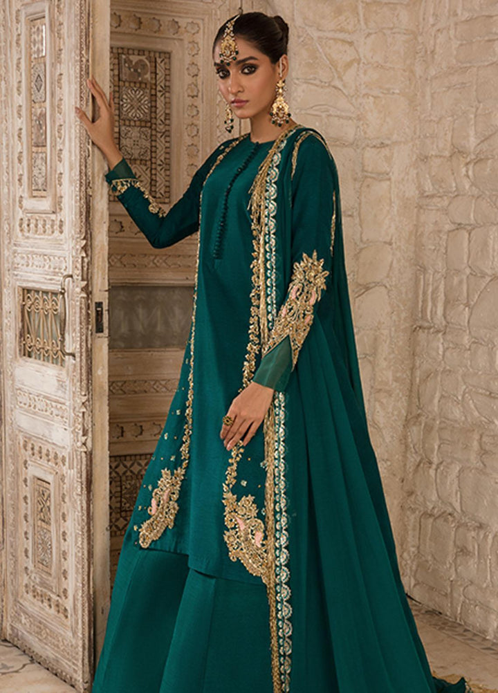 Saffron Pret Embroidered  3 Piece Suit 02 Emerald Elegance