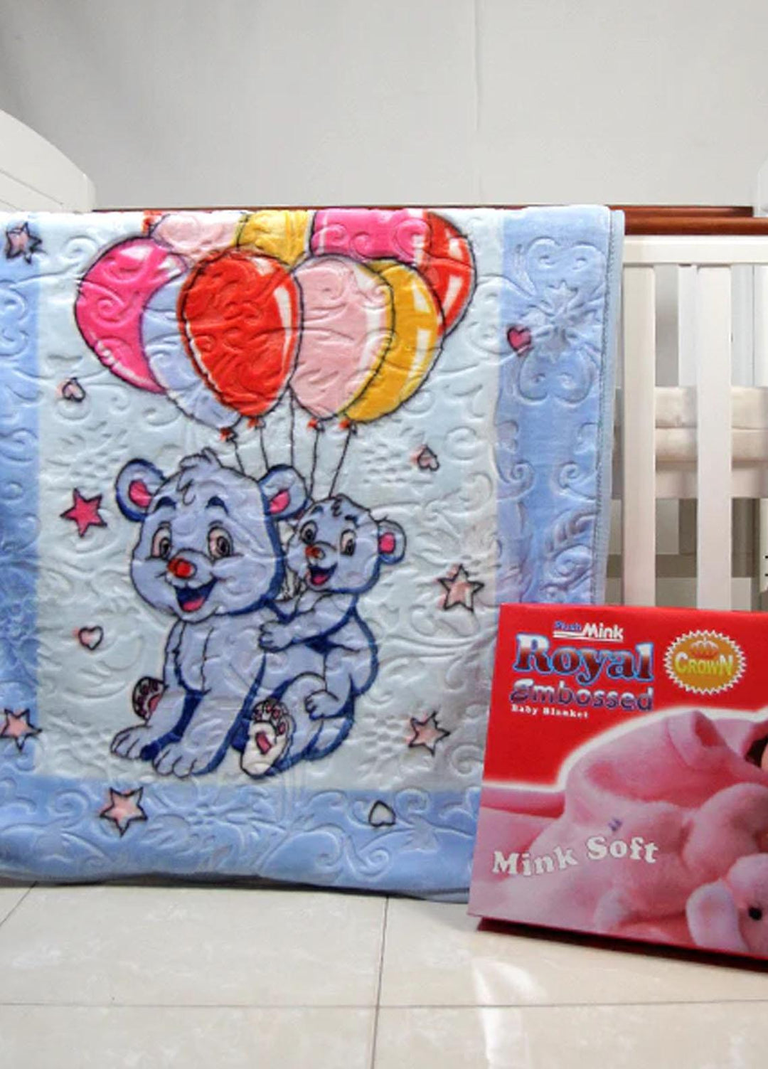 Plush Mink    Blanket Baby Blanket Royal Embossed Baby Blue - Baby Product