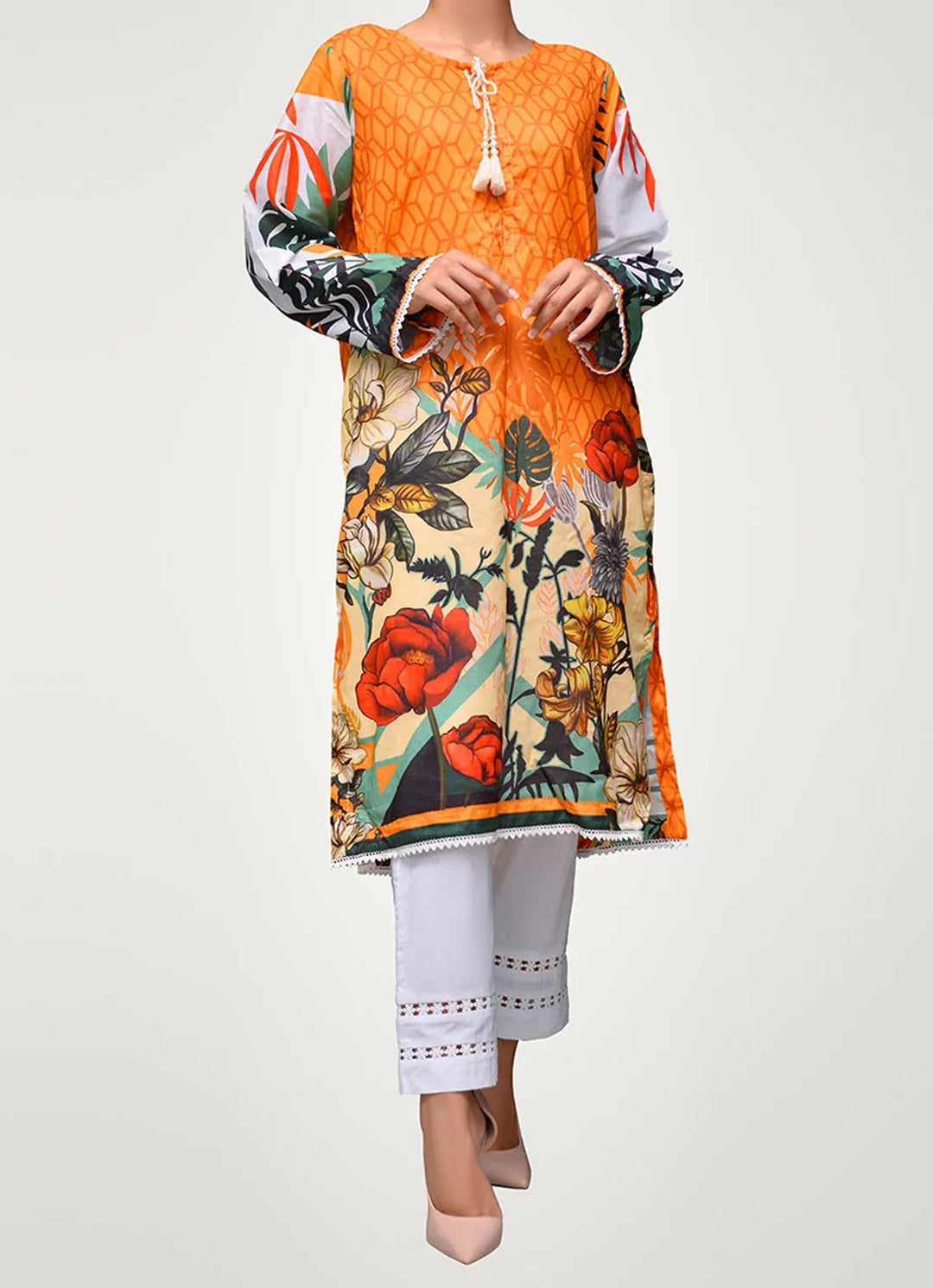 Rabias Textiles Pret Printed Lawn Kurti Sugar Pumpkin RT1P10