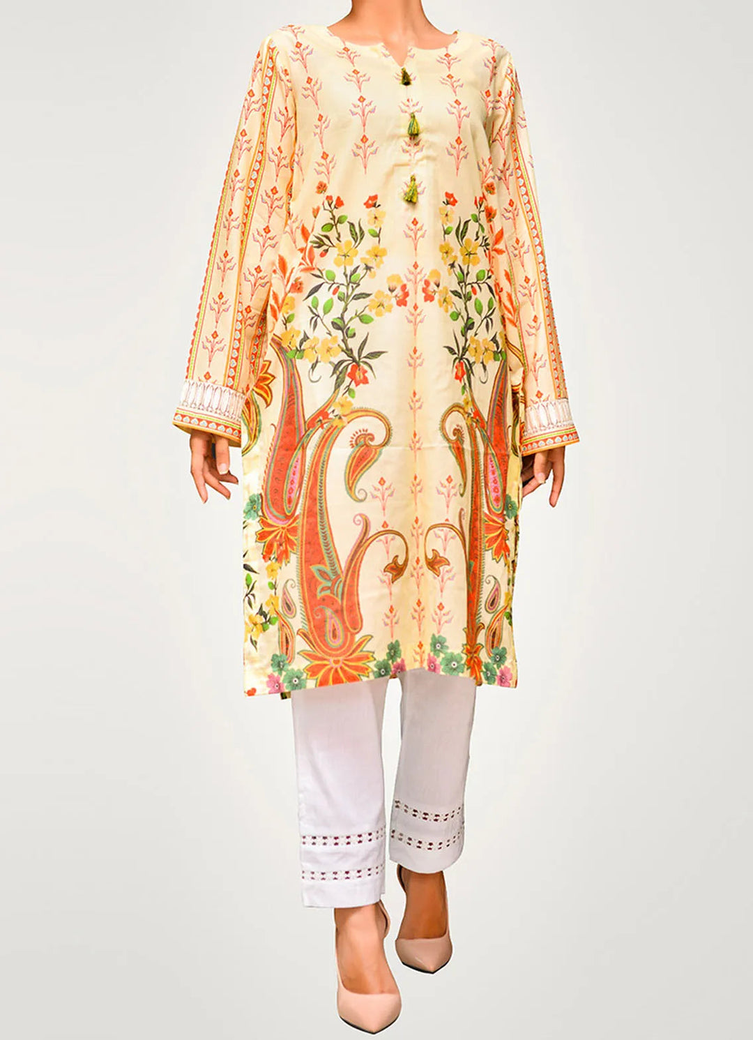 Rabias Textiles Pret Printed Lawn Kurti White Garden RT1P6