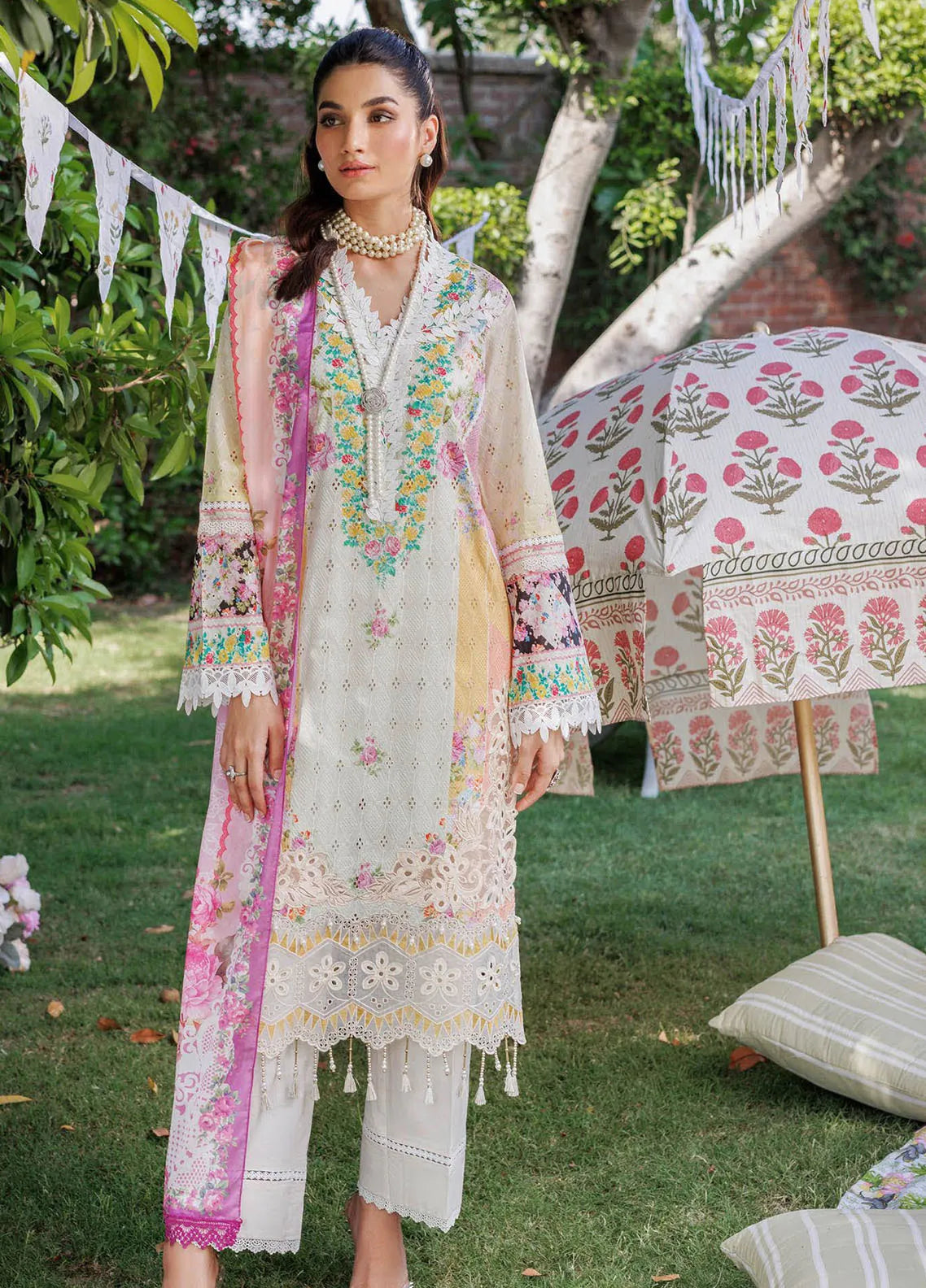 Basant Chikankari by Florent Unstitched Embroidered Luxury Lawn 3 Piece Suit FL26UBC FZ-4A - Summer Collection main image 1