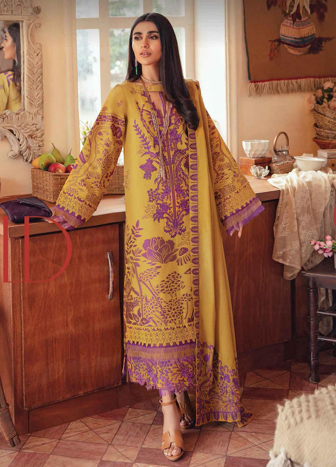 Rang Rasiya Embroidered Lawn Suits Unstitched 3 Piece RR22EL 01 Marigold - Summer Collection