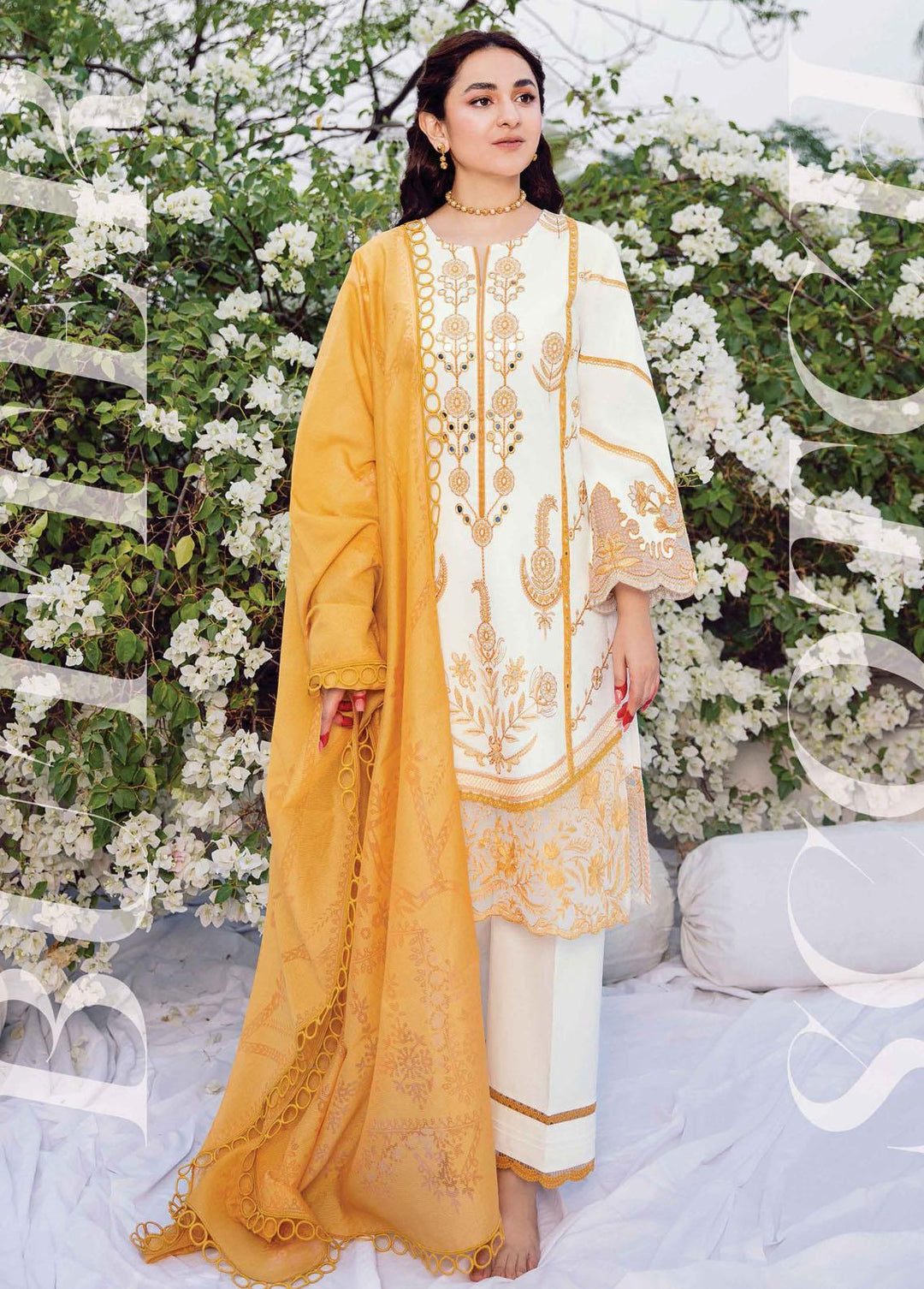 Maskan By Rang Rasiya Embroidered Lawn Suits Unstitched 3 Piece RR22M 09 Butterscotch - Eid Collection