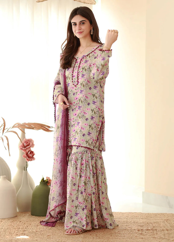 Rangeen Luxury Printed Raw Silk Suit Unstitched 3 Piece RG24F Lavender Bloom - Formal Collection