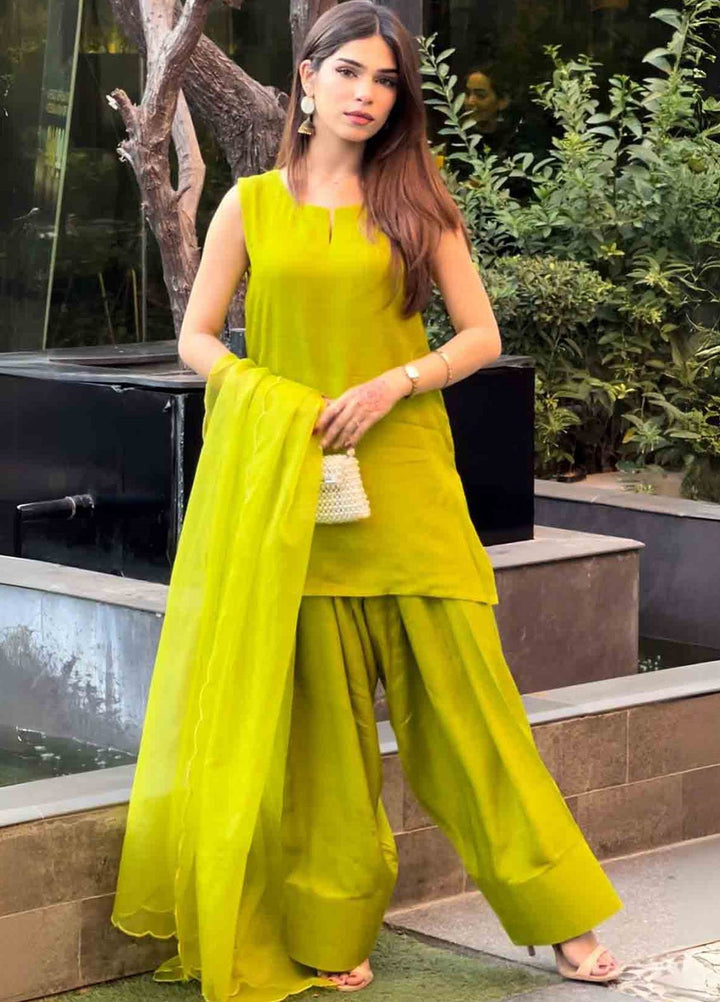 Rangeen Pret Dyed Raw Silk 3 Piece Lime Lux