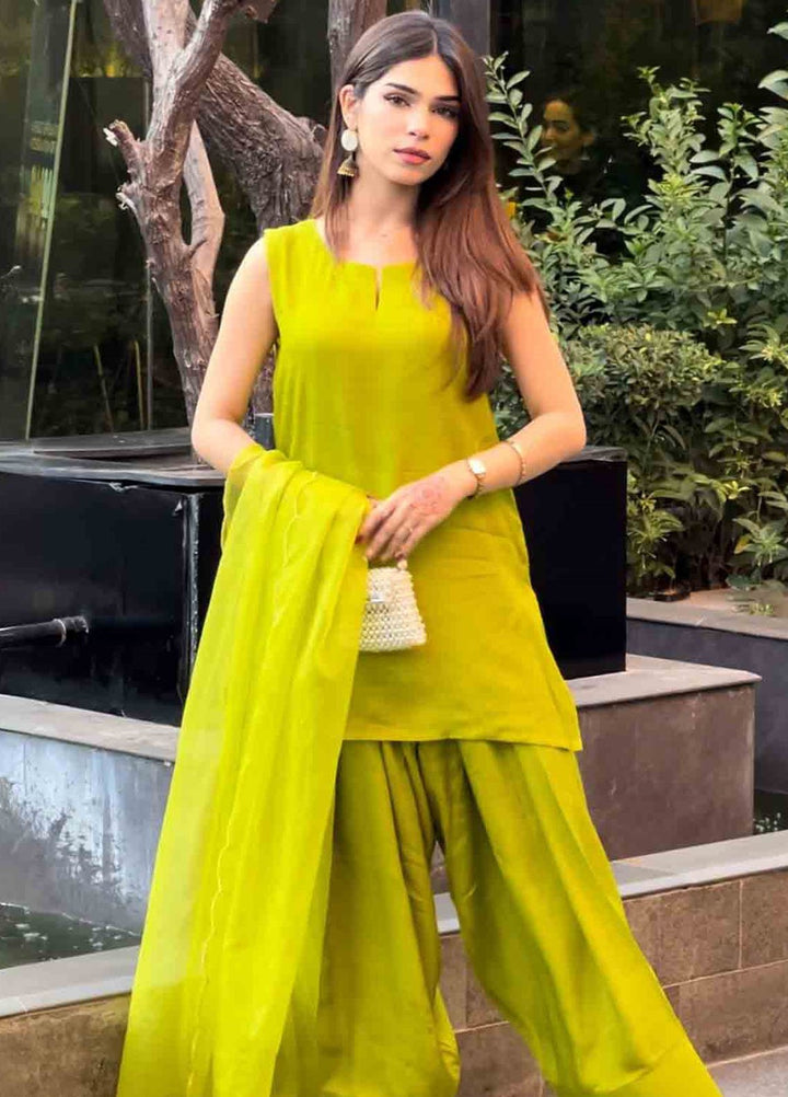 Rangeen Pret Dyed Raw Silk 3 Piece Lime Lux