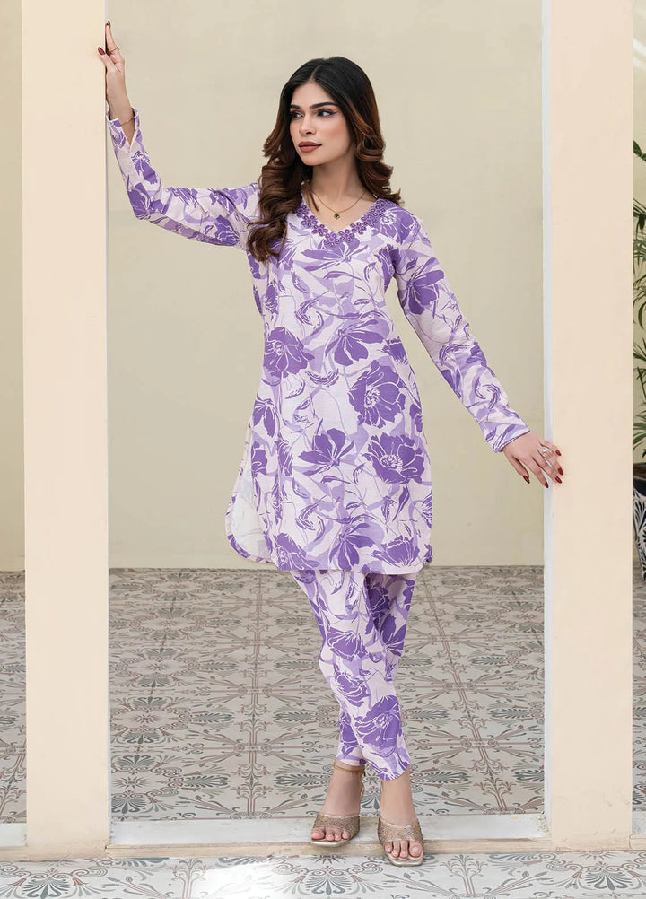 Rangeen Pret Printed Khaddar 2 Piece Suit Berry Dream