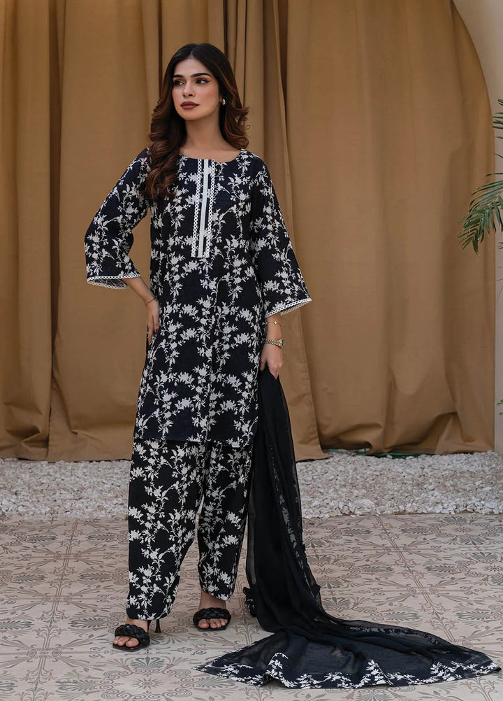Rangeen Pret Printed Khaddar 2 Piece Suit Black Orchid